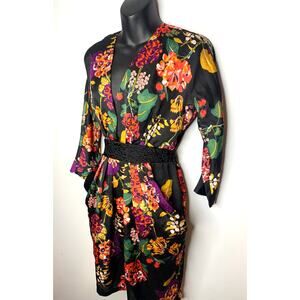 H&M Conscious Collection Black Floral Dress V-Neck Tie Waist Pockets Women's 4
